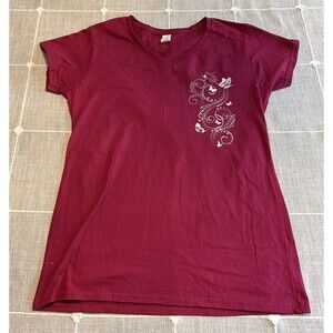 New Womens Butterfly Embroidered Shirt Top Size XL Maroon